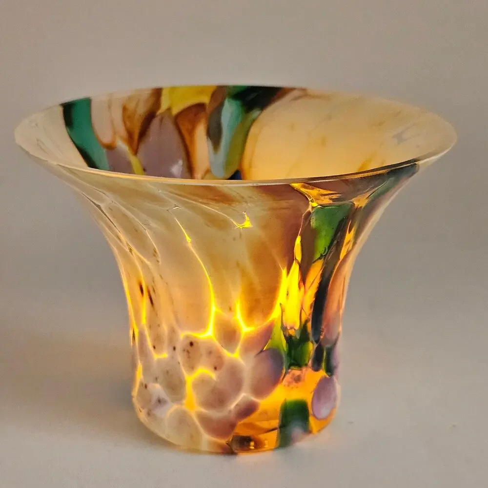Hand Blown Art Glass Votive Holder Iridescent Decor